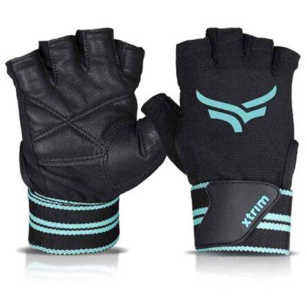 Xtrim Macho X Leather Black & Blue Half Finger Unisex Gym Glove