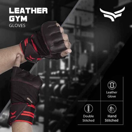 Xtrim Macho Leather Black & Red Half Finger Unisex Gym Glove