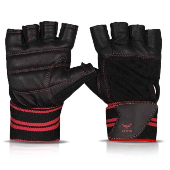 Xtrim Macho Leather Black & Red Half Finger Unisex Gym Glove