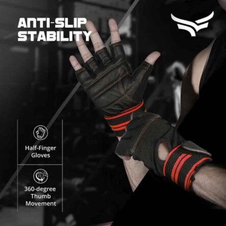 Xtrim Macho Leather Black & Red Half Finger Unisex Gym Glove