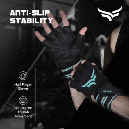 Xtrim Macho X Leather Black & Blue Half Finger Unisex Gym Glove