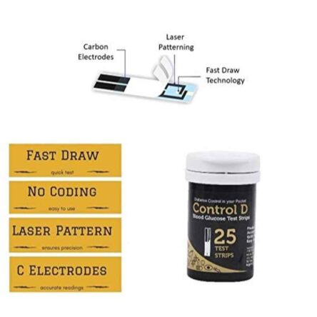 Control D 25 Pcs Black Glucometer Test Strips Set for Control D Glucometer