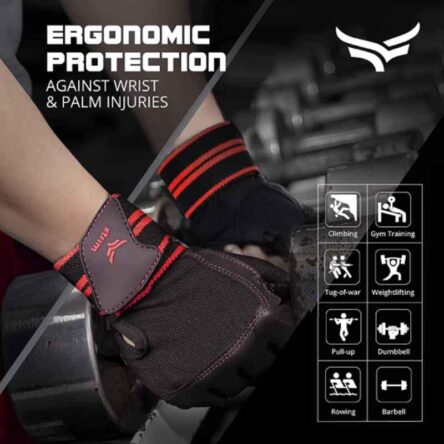 Xtrim Macho Leather Black & Red Half Finger Unisex Gym Glove