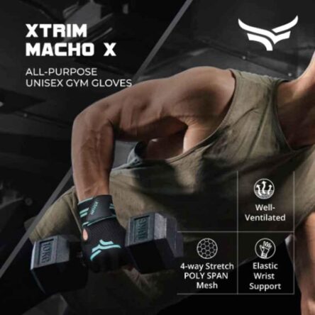 Xtrim Macho X Leather Black & Blue Half Finger Unisex Gym Glove