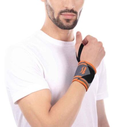 Tynor Black & Orange Wrist Wrap Support with Thumb Loop