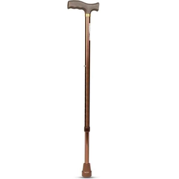 Entros Premium Brown Aluminum L-Shaped Height Adjustable Folding Single Walking Stick