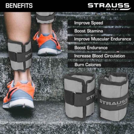 Strauss 25.4x14x2cm Neoprene Grey Adjustable Ankle Weight