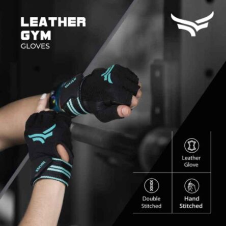 Xtrim Macho X Leather Black & Blue Half Finger Unisex Gym Glove