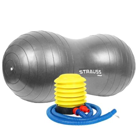 Strauss 95x45cm Rubber Peanut Grey Anti-Burst Gym Ball with Foot Pump