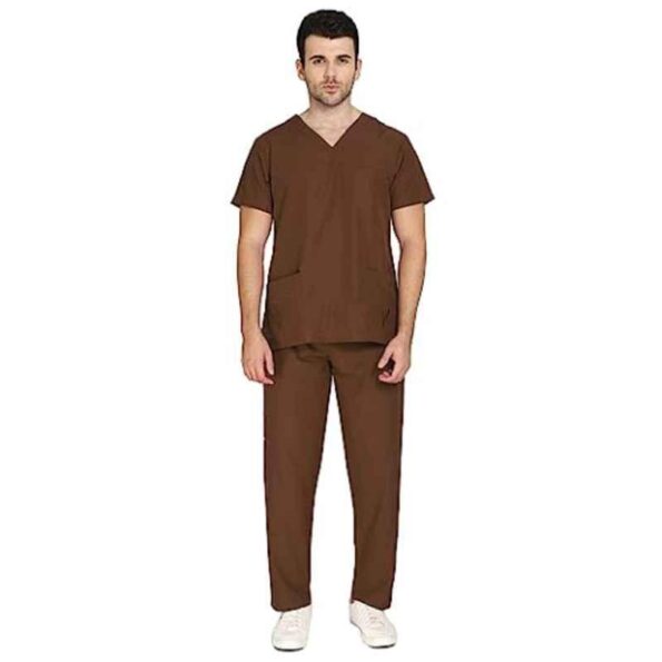 Indosurgicals Polyester & Cotton Brown Unisex Scrub Suit