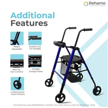 Rehamo Rollie ECO Aluminium Blue & Black Rollator with Wheels