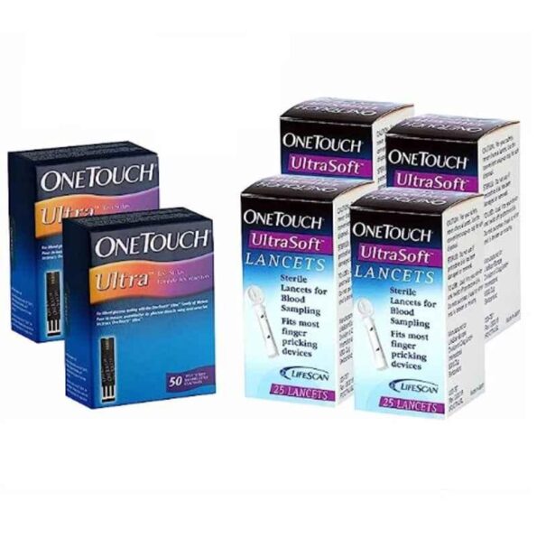 OneTouch 100 Pcs Ultra Diabetes Test Strips & 100 Pcs Ultra Soft Lancet Combo