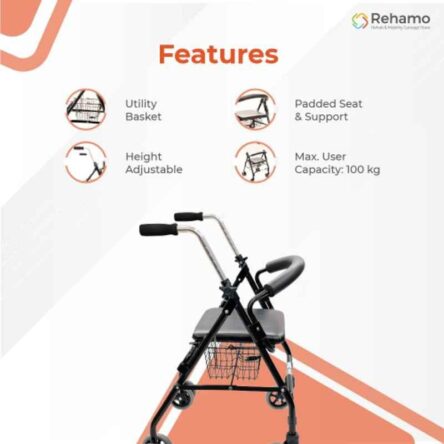 Rehamo Rollie STD 100kg Aluminium Black Rollator