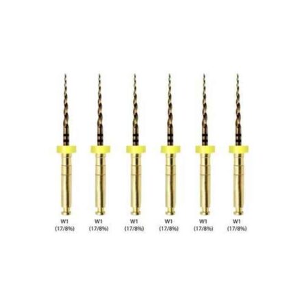 Waldent 6 Pcs W4 (20/6%) 25mm Wal-Flex Gold Rotary Files Set