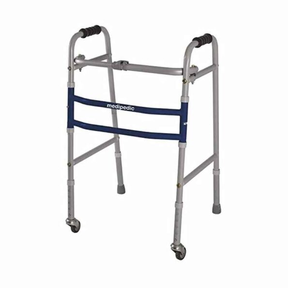 Vissco Medipedic Mild Steel Grey Double Bar Walker with Rotating Castor