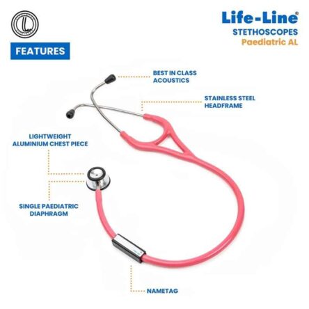 Lifeline Aluminium Pink Single Diaphragm Chest Piece Stethoscope with 2 Way Tube