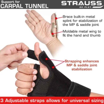 Strauss 22x10x5cm Neoprene Black Thumb Support with Wrist Wrap