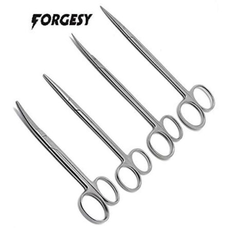 Forgesy 4 Pcs Stainless Steel Straight & Curved Metzenbaum Blunt Surgical Scissors Set