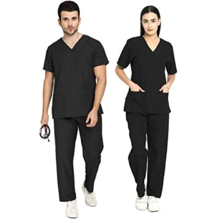 Indosurgicals Polyester & Cotton Black Unisex Scrub Suit