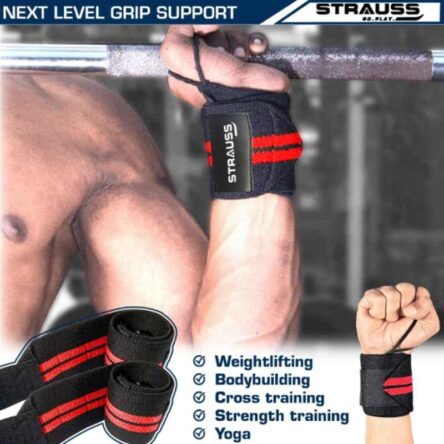 Strauss 20x13x4cm Black & Red Weight Lifting Cotton Wrist Support