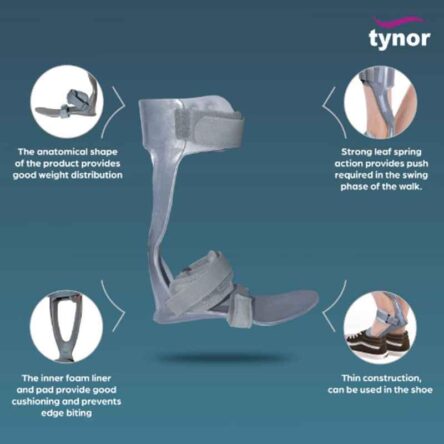 Tynor D430JAB Polypropylene Grey Left Foot Drop Splint with Liner