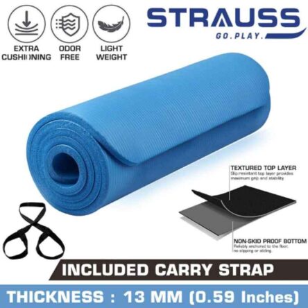 Strauss 61x10x8cm Polyvinyl Chloride Foam Blue Yoga Mat with Carrying Strap