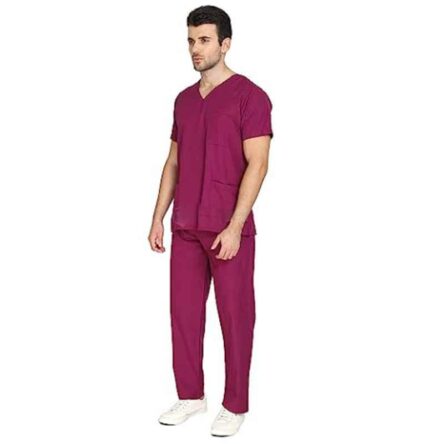 Indosurgicals Polyester & Cotton Wine Unisex Scrub Suit