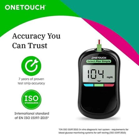 OneTouch Select Plus Diabetes Test Glucometer Kit with 50 Pcs Test Strips & 50 Pcs Ultra Soft Lancets