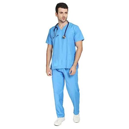 Indosurgicals Polyester & Cotton Blue Unisex Scrub Suit