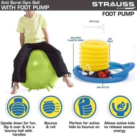 Strauss 26x24x12cm Rubber Round Blue Anti-Burst Gym Ball with Foot Pump