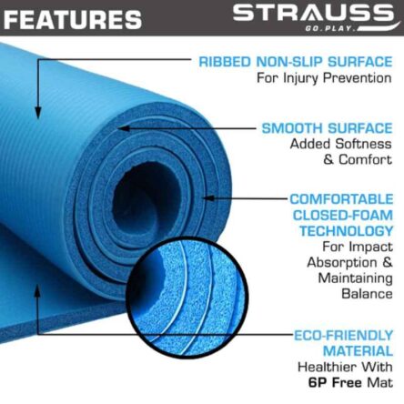 Strauss 61x10x8cm Polyvinyl Chloride Foam Blue Yoga Mat with Carrying Strap