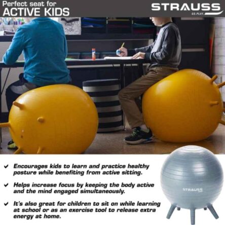 Strauss 26x24x12cm Rubber Round Grey Anti-Burst Gym Ball with Foot Pump