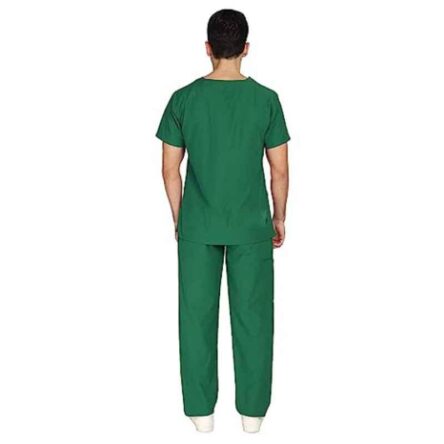 Indosurgicals Polyester & Cotton Bottle Green Faux Wrap Scrub Suit