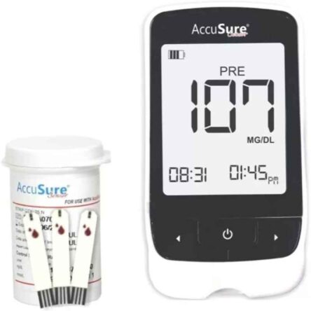 Accusure Black Sensor Digital Blood Glucometer with 25 Test Strips