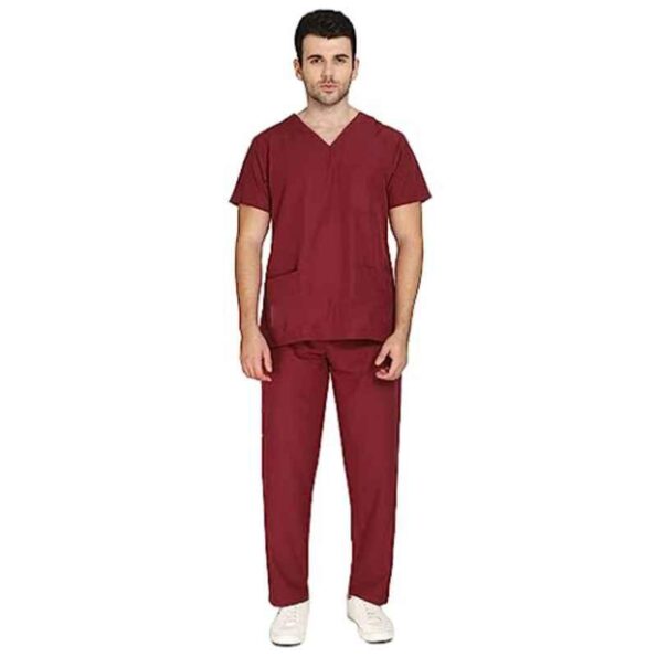 Indosurgicals Polyester & Cotton Maroon Unisex Scrub Suit