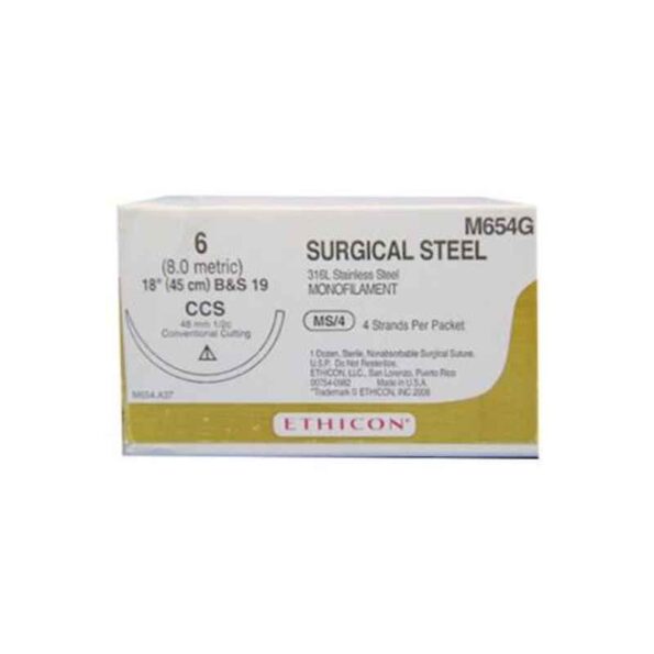 Ethicon M654G 12 Pcs 6 Silver Stainless Steel Surgical Suture Box