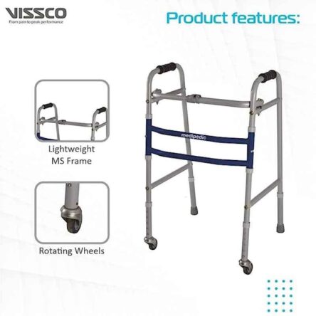 Vissco Medipedic Mild Steel Grey Double Bar Walker with Rotating Castor