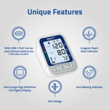 Medtech BP12 Portable Automatic Digital Blood Pressure Monitor Machine with Backlight