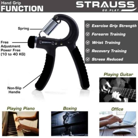 Strauss 21.5x14x4cm Plastic Black Adjustable Hand Grip Strengthener