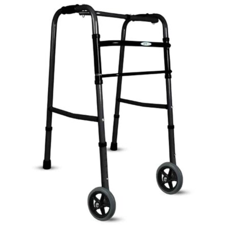 Entros Mild Steel Powder Coated Black Folding Walker with Wheels