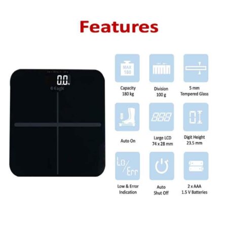 Eagle 180kg Electronic Tempered Glass LCD Personal Weighing Scales