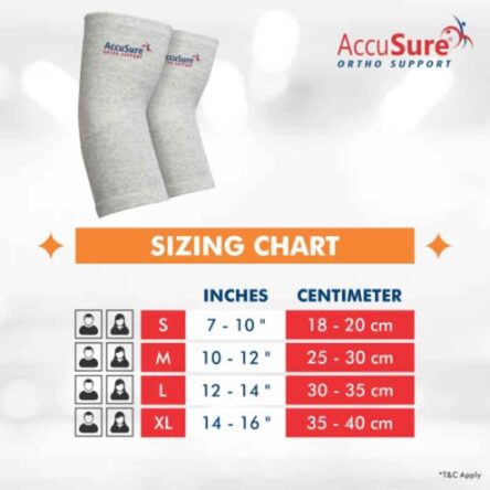 AccuSure Small Bamboo Yarn 4 Way Stretchable Bi-Layered Elbow Compression Support for Men & Women