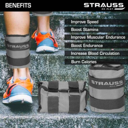 Strauss 42x20x7cm Neoprene Grey Adjustable Ankle Weight