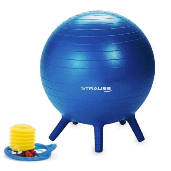 Strauss 26x24x12cm Rubber Round Blue Anti-Burst Gym Ball with Foot Pump