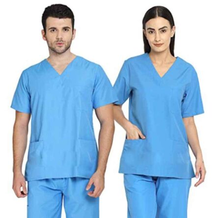 Indosurgicals Polyester & Cotton Blue Unisex Scrub Suit