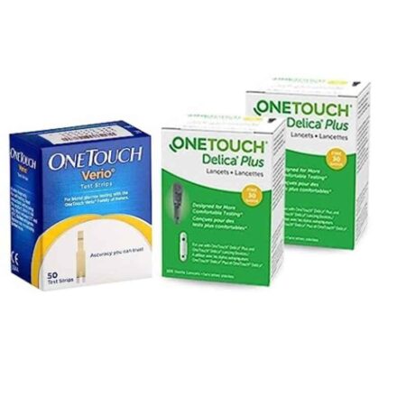 OneTouch 50 Pcs Verio Diabetes Test Strips & 50 Pcs Delica Plus Lancet Combo