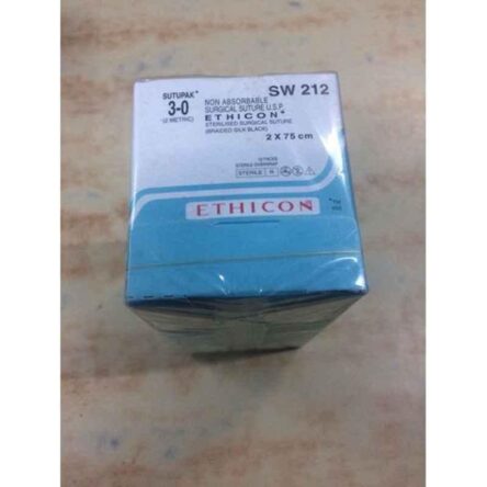 Ethicon SW212 3-0 Sutupak Black Braided Silk Sterile Suture