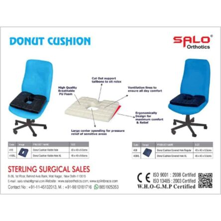 Salo Orthotics Polyurethane Square Blue Donut Cushion Covered Hole Orthopedic High Density Seat Cushion