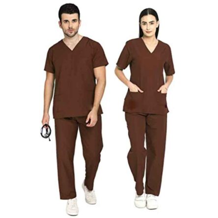 Indosurgicals Polyester & Cotton Brown Unisex Scrub Suit