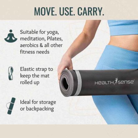 HealthSense 61x183cm NBR Yoga Mat with Carry Strap